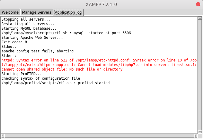 XAMPP 7.2.4: Error compatible solo con librerías de 32bits no inicia en Fedora 28